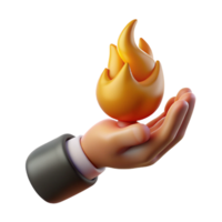 reflective radiant Concept art style, isolated cutout of a single, disembodied hand holding a flickering flame with Transparent Background high quality png