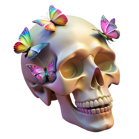 pristine vintage Photorealistic, professional render of a human skull filled with colorful butterflies with Transparent Background fine detail png