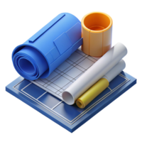 sumptuous elegant Blueprints rolled, architectural drawings, with Transparent Background museum quality png