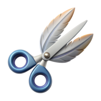 tranquil gorgeous Ultra-detailed, concept art style, isolated cutout of a levitating pair of scissors with blades made of razor-sharp feathers with Transparent Background precision png
