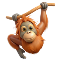 sumptuous calm retro Orangutan, hanging from a branch branch not visible with Transparent Background fine detail png