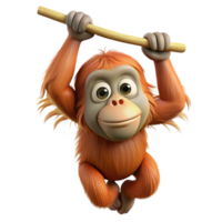 splendid standout Orangutan, hanging from a branch branch not visible with Transparent Background png