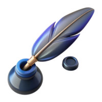 pristine intense tropical A single, stylized feather pen with ink dripping, with Transparent Background handcrafted png