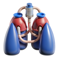 sumptuous rustic Hyper-specific, professional render of a biomechanical lung with filtration systems and oxygen tanks, isolated cutout with Transparent Background studio quality png