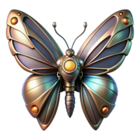whimsical impressive Concept art style, isolated cutout of a biomechanical butterfly with metallic wings and glowing antennae with Transparent Background flawless png