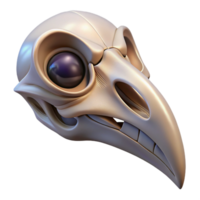 sumptuous acclaimed Ultra-detailed, photorealistic isolated cutout of a biomechanical bird skull with optical enhancements with Transparent Background png