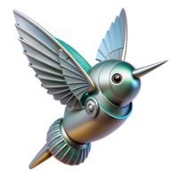 stunning iconic Concept art style, isolated cutout of a biomechanical hummingbird with miniature turbines and metallic feathers with Transparent Background png