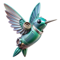 picturesque reflective tropical Concept art style, isolated cutout of a biomechanical hummingbird with miniature turbines and metallic feathers with Transparent Background gallery standard png