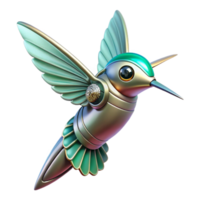 mesmerizing timeless Concept art style, isolated cutout of a biomechanical hummingbird with miniature turbines and metallic feathers with Transparent Background png