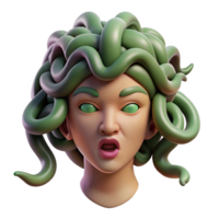 romantic majestic Hyper-specific, photorealistic professional render of an isolated Medusa head, snakes meticulously detailed, eyes closed Isolated cutout with Transparent Background handcrafted png
