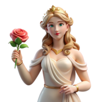 mesmerizing unforgettable Aphrodite, Goddess of Love and Beauty, holding a rose with Transparent Background png