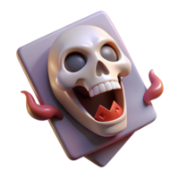 spectacular memorable Ultra-detailed, concept art style of a floating, single playing card with a face morphing into a screaming skull with Transparent Background png