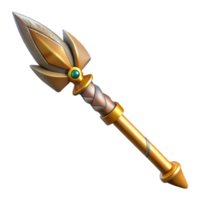tranquil pristine Professional render of a photorealistic isolated cutout, ultra-detailed tribal spear with intricate carvings with Transparent Background high quality png