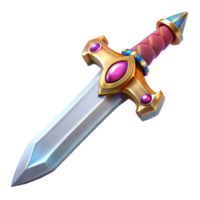 spectacular surreal Concept art style, hyper-specific professional render of an isolated Excalibur sword, hilt encrusted with jewels with Transparent Background refined png