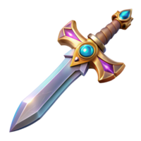 whimsical dazzling Concept art style, hyper-specific professional render of an isolated Excalibur sword, hilt encrusted with jewels with Transparent Background high resolution png