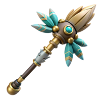 tranquil captivating Hyper-specific concept art style isolated cutout of a tribal chieftain's staff, ultra-detailed, adorned with feathers and beads with Transparent Background authentic png