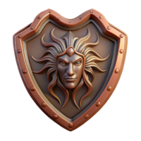spectacular futuristic Ultra-detailed, concept art style, isolated cutout of a single, weathered Aegis shield, Medusa head centerpiece with Transparent Background flawless png