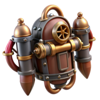 stunning harmonious vintage Steampunk jetpack with miniature turbines and brass nozzles with Transparent Background 8K png