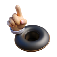 whimsical sumptuous Concept art style, isolated cutout of a single human finger pointing at a miniature black hole with Transparent Background high quality png