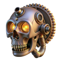 spectacular intense creative Steampunk skull with gears, pipes, and glowing LEDs with Transparent Background 4K png