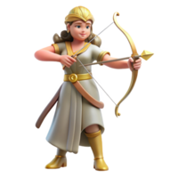 harmonious enchanting Artemis, Goddess of the Hunt, with bow and arrow, with Transparent Background refined png