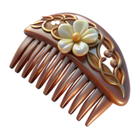 mesmerizing dynamic avant-garde Concept art style, isolated cutout of an Art Nouveau hair comb, tortoiseshell, inlaid with mother-of-pearl floral design with Transparent Background luxury png