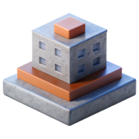 quintessential minimalist Concept art style, isolated cutout of a single, levitating, concrete building block with Transparent Background sharp png