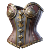 vibrant reflective mid-century Steampunk corset with intricate lacing and metallic embellishments with Transparent Background high resolution png