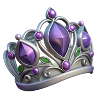 radiant memorable Hyper-specific, professional render, isolated cutout Art Nouveau tiara, silver, intricate leaf and vine design, amethyst gemstones with Transparent Background png