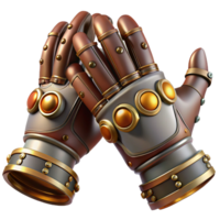 stunning victorian Steampunk gloves with articulated fingers and metallic plating with Transparent Background genuine png