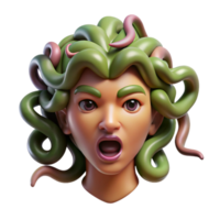 majestic reflective traditional Photorealistic concept art style render of a single Medusa head, snakes writhing, isolated cutout with Transparent Background studio quality png