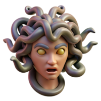 quintessential tropical Photorealistic concept art style render of a single Medusa head, snakes writhing, isolated cutout with Transparent Background impeccable png