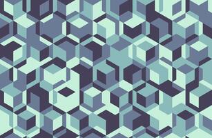 Abstract geometric seamless pattern. Intricate design featuring overlapping cubes in cool tones. Ideal for modern backgrounds, textiles, or website design. Creates a sense of depth and complexity. vector