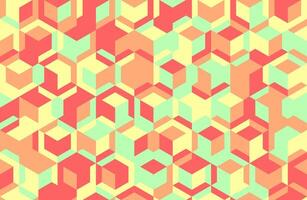 Vibrant geometric pattern featuring interlocking cubes in coral, peach, and mint green. Ideal for backgrounds, textiles, or modern design projects. vector