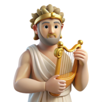 reflective exquisite Apollo, God of Music and Poetry, holding a lyre, with Transparent Background high quality png