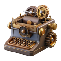 sought-after bohemian Steampunk typewriter with exposed keys and gears with Transparent Background sharp png