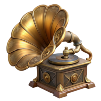 iconic bohemian Steampunk gramophone with a large horn and ornate carvings with Transparent Background precision png