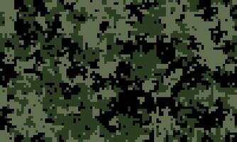 Abstract digital camouflage pattern in dark green and black. Ideal for backgrounds, textiles, or militarythemed designs. Offers a modern, pixelated texture for various applications. vector