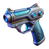 radiant iconic Concept art style, isolated cutout of a sleek, bioluminescent alien pistol with intricate engravings with Transparent Background png