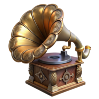 radiant peaceful classic Steampunk gramophone with a large horn and ornate carvings with Transparent Background luxury png