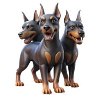 stunning reflective modern Cerberus, three-headed dog, guarding Underworld, with Transparent Background museum quality png