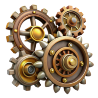 whimsical beautiful Steampunk gear set with various sizes and intricate designs with Transparent Background perfect clarity png