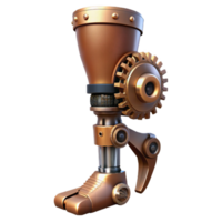 spectacular iconic Steampunk prosthetic leg with exposed gears and hydraulics with Transparent Background png