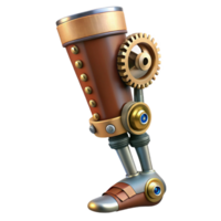 reflective enchanting Steampunk prosthetic leg with exposed gears and hydraulics with Transparent Background 4K png