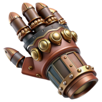 wonderful victorian Steampunk gauntlet with articulated fingers and integrated weapons with Transparent Background 4K png