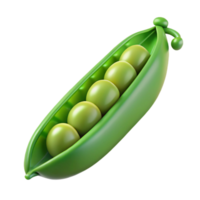 splendid notable Photorealistic, ultra-detailed, professional render of a single, fresh green pea pod with partially visible peas inside Isolated cutout with Transparent Background png