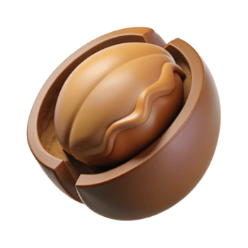 peaceful striking Isolated cutout, concept art style, hyper-specific rendering of a single, cracked walnut shell revealing the nut inside with Transparent Background flawless png