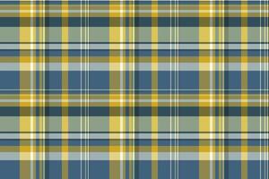 Stitch textile fabric, patterned seamless plaid background. Many check tartan pattern texture in cyan and yellow colors. vector