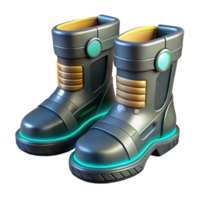 signature art deco Cyberpunk boots with glowing soles and reinforced armor plating with Transparent Background genuine png