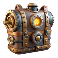 tranquil majestic Steampunk chest plate with gears, pipes, and glowing lights with Transparent Background high resolution png
